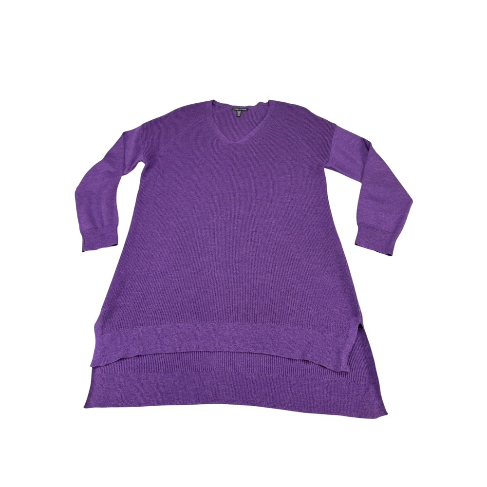 Eileen Fisher Womens Purple 100% Wool V-Neck Tunic Sweater Size Medium